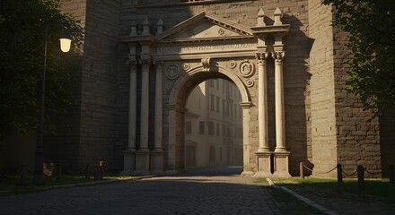 Obraz premium Stone Archway Entrance to Old City Street