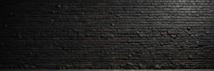 Black grunge brick wall; uneven surface, visible mortar, somber tone ,  texture,  shadows,  old