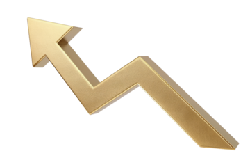 golden upward arrow on white background