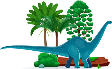 Dinosaur, cartoon prehistoric lizard Brontosaurus, vector dino animal. Giant dinosaur Brontosaurus or herbivorous sauropod species lizard of Jurassic era in jungle for kids paleontology encyclopedia © Vector Tradition