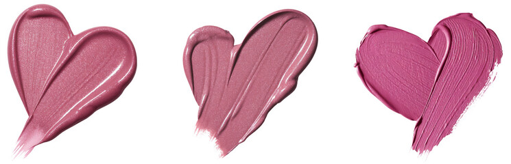 lipstick smears in heart shapes Isolated on Background