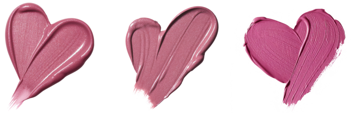 lipstick smears in heart shapes Isolated on Background