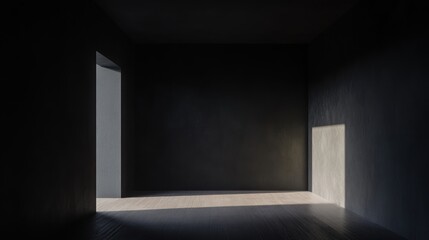 Empty dark room with light beam and copy space