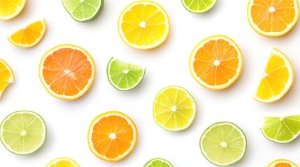 Obraz premium Citrus fruit slices on white background