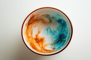 Abstract swirling colors in a round ceramic bowl.