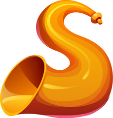 Cartoon musical font letter S as a brass horn, trumpet or pipe, wind music instrument typeface, entertainment funny type, English alphabet. Isolated vector musician abc character, typography symbol