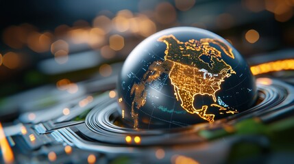 Glowing Digital Globe Showcasing Global Connectivity and Data Driven Insights for Business Finance and Sustainable Development