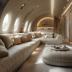 Elegant and Spacious Luxury Living Room in Upscale Residential Interior with Arched Ceiling Modern Furniture and Inviting Decor