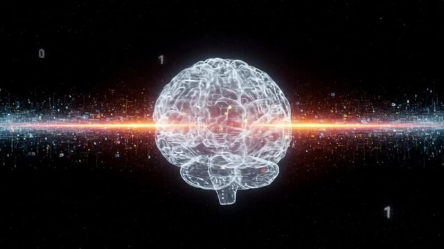 Digital Brain Made of Light Particles and Circuits Floating in Space