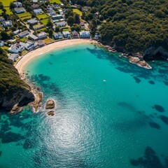 Obraz premium Aerial View of a Secluded Beach with Turquoise Water
