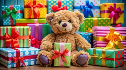 Safe Toys Month Gift Boxes & Plush Teddy Bear Macro Photography
