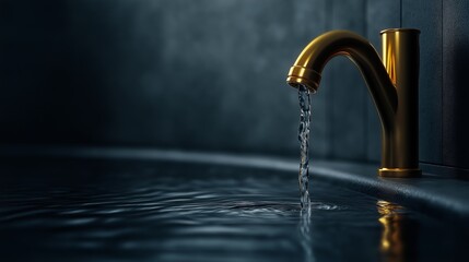 Golden Tap's Flow: A close-up shot features a golden tap dispensing crystal-clear water into a basin.