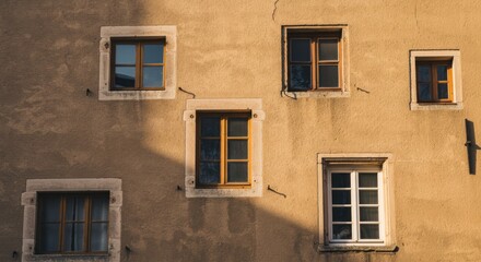 Fototapeta premium Beige Building Facade With Multiple Windows