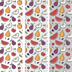 Background with different fruits, pear, cherry, watermelon, plum and apple