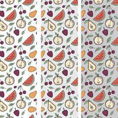 Background with different fruits, pear, cherry, watermelon, plum and apple