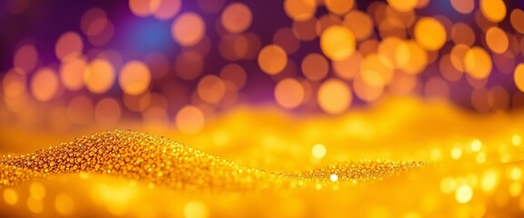 Golden coin waves, sparkling bokeh effect, empty space, finance, yellow