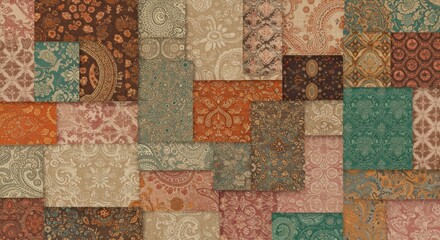 Patchwork Carpet Texture with Vintage Floral Patterns