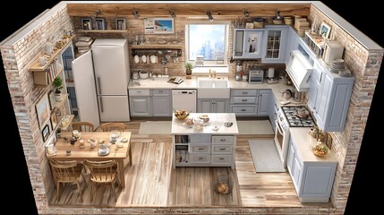 Cozy Modern Kitchen Interior with Wooden Accents and Natural Light Highlighting Design Elements