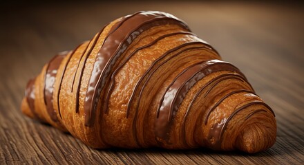 Delicious Chocolate Croissant Pastry on Wooden Table Baked Goods French Dessert Sweet Treat