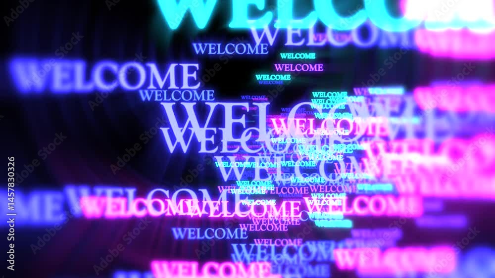 Poster Neon Welcome Sign Rotating Text Animation Loop