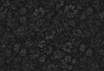 Abstract charcoal floral wallpaper; dark, complex botanicals, seamless repeat, charcoal grey, leaves