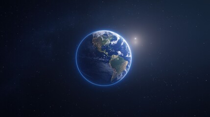 Earth from space blue planet in dark universe