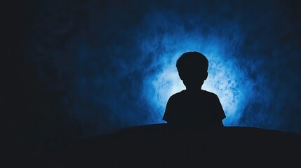 Child silhouette against dark blue background