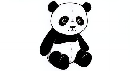 Naklejka premium Adorable cartoon panda bear illustration sitting with a friendly expression, perfect for children's books, designs, and playful projects on a clean white background.