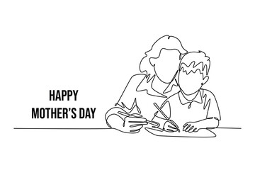 Obraz premium Mothers day concept. Single line draw design. Vector graphic illustration