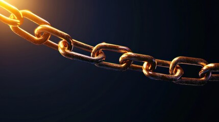 Golden metal chain interlocking links strength connection