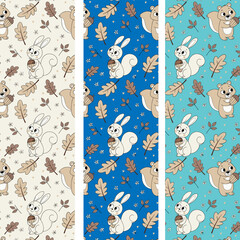 Cute and lovely adorable rabbit autumn leaf mushrooms woodland hedgehog design for kids market as vectors 