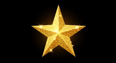 Obraz premium Golden Star Sparkling on Black Background