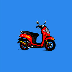 modern motor scooter red color right side view vector illustration