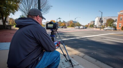 Outdoor street scene photography session.