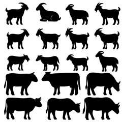 farm animals silhouettes Illustration of the silhouette of a goat and cow as a sacrificial animal on the day of Eid al-Adha with no face