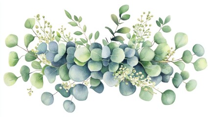 Obraz premium Watercolor eucalyptus branches and leaves arrangement