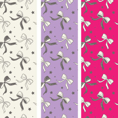 Cute Black ribbon bow vector seamless pattern. Coquette Halloween background.