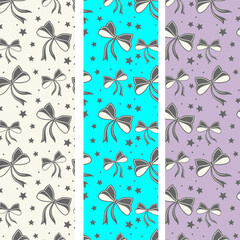 Cute Black ribbon bow vector seamless pattern. Coquette Halloween background.