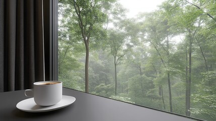 Serene Morning Coffee View: Misty Forest