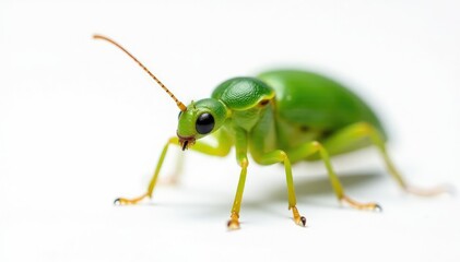 Green insect isolated on white studio backdrop, nature, isolated