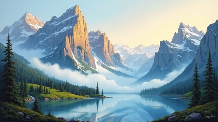 Naklejka premium Golden Serenity: Mountain Majesty