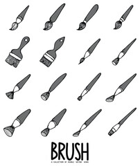 Brush Related Doodle vector icon set. Drawing sketch illustration hand drawn line eps10
