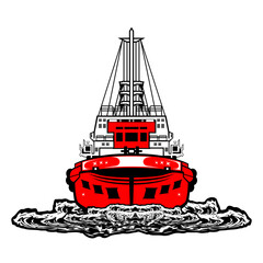 red and white ocean liner sailing front view vector illustration