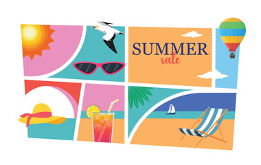 Summer Sale Vector Illustration with Beach and Holiday Elements.