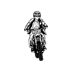 motorcycle cross rider front view black and white line art