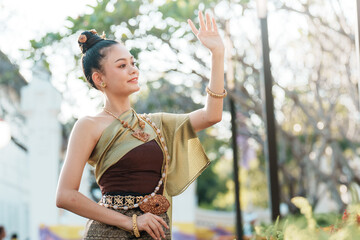 Cultural celebration traditional dance close-up in thailand