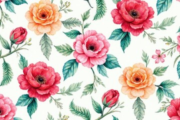 Intricate watercolor floral pattern, perfect for textile design, pattern, surface pattern, design