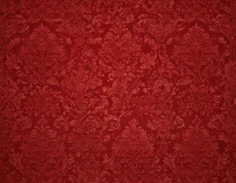 Intricate red damask wallpaper, opulent design , vintage, crimson, red