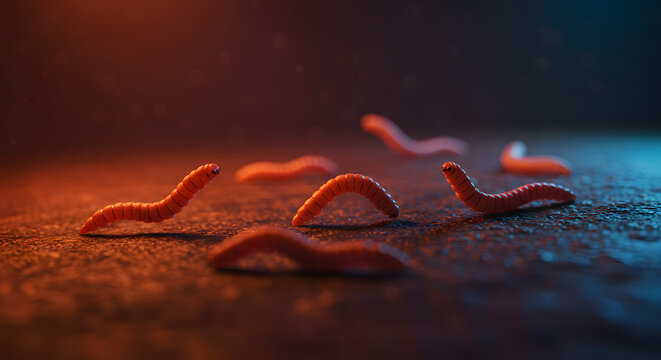 Red Worms on Surface