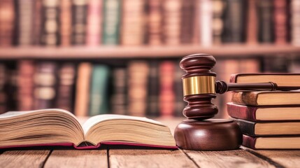 Law and justice gavel with open book in library